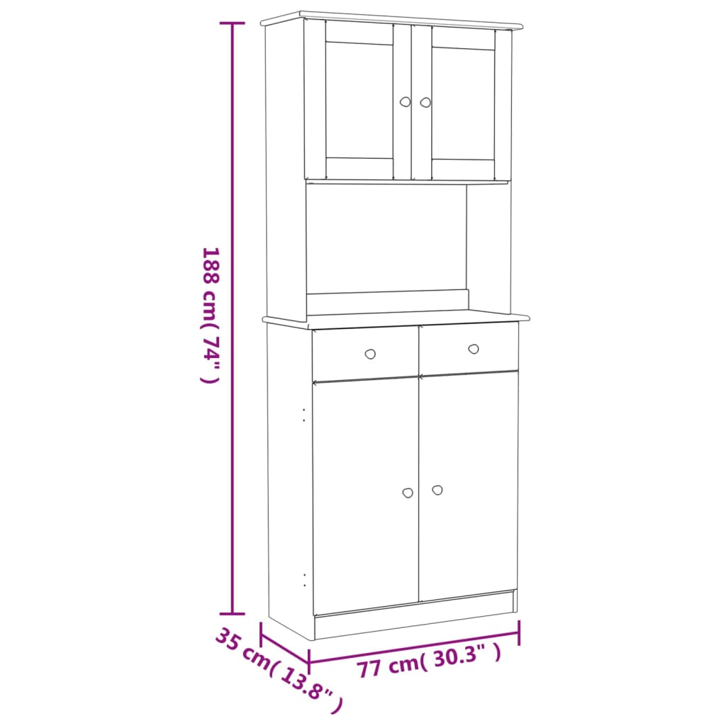 Highboard ALTA 77x35x188 cm Solid Pine Wood