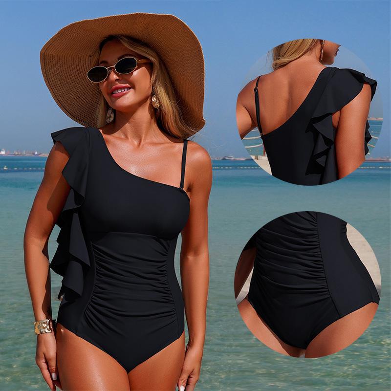 Maillot de bain une épaule modèle nouveau maillot de bain une pièce pour femme nylon maillot de bain prêt à porter