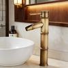 European Antique Bamboo Style Basin Faucet - Solid Copper Vessel Sink Mixer Tap, Hot & Cold Water for Wash Basin