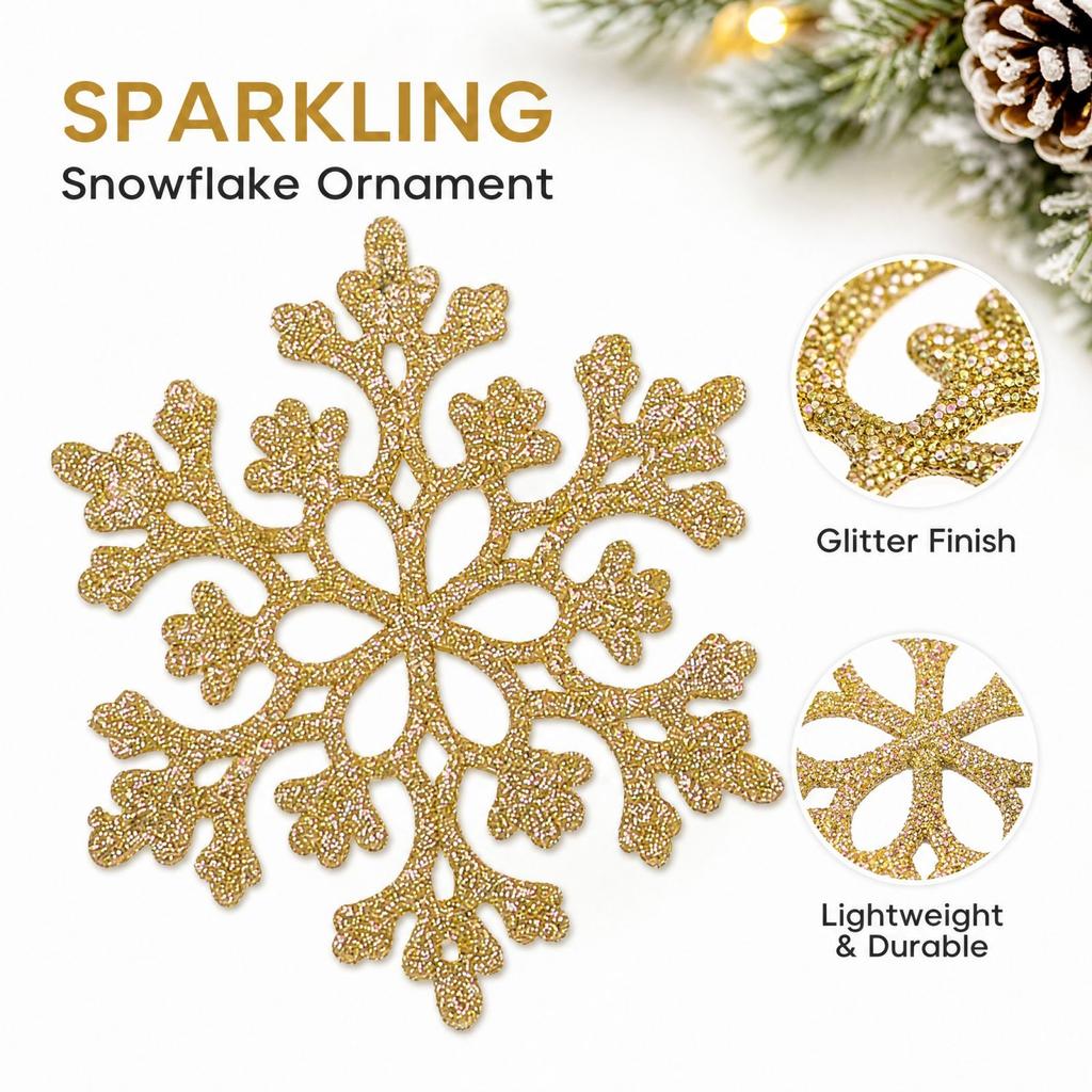 Christmas Decoration Snowflake Ornaments, Plastic Glitter- Snowflake, Hollow Snowflake Hanging Pendants for Christmas Tree