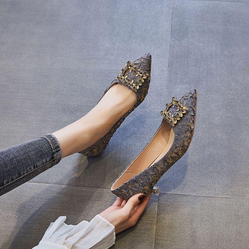 Versatile rhinestone cm cm high heels women's thin heels new pointed professional small single shoes middle heel shoes