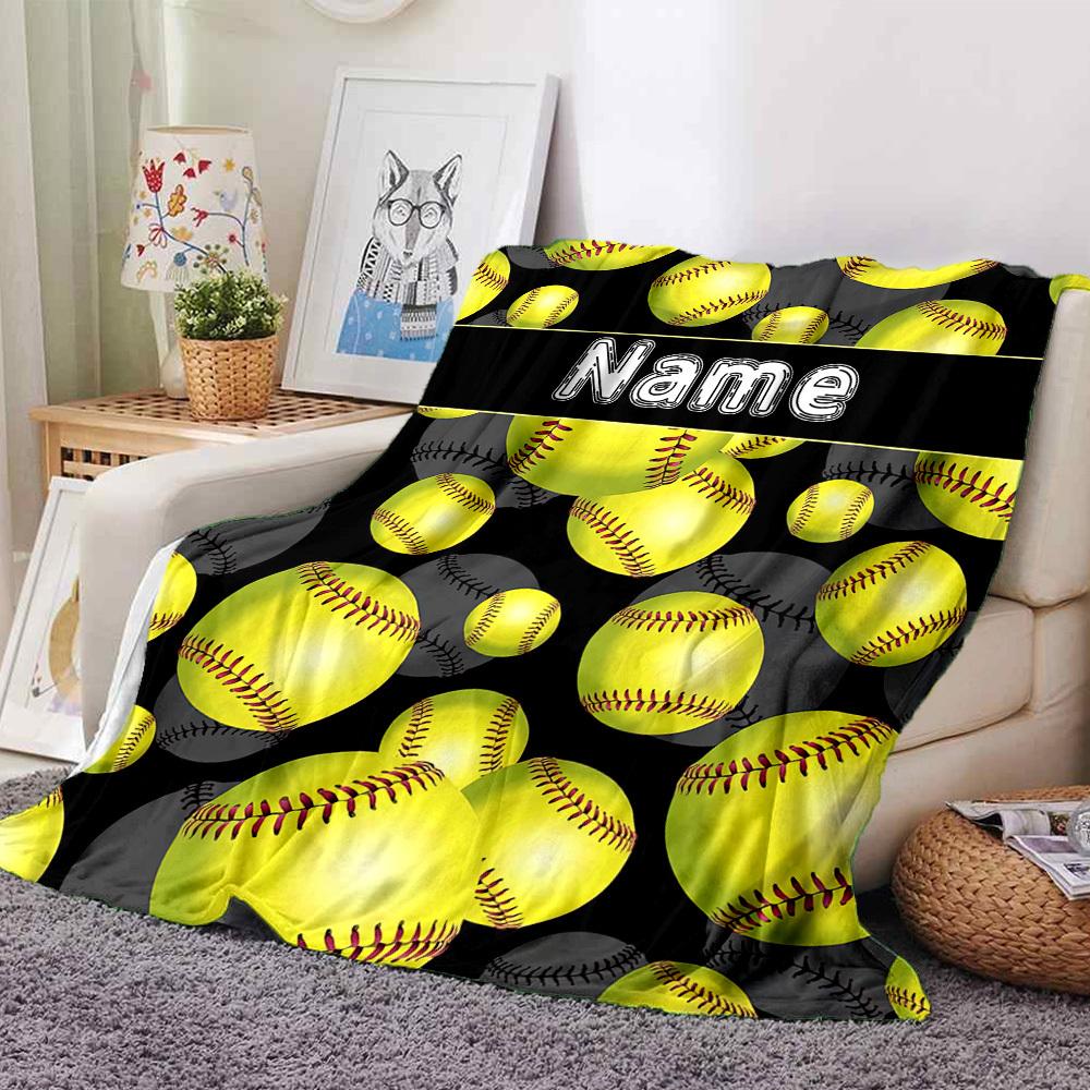 Softball Pattern With Name Throw Blanket Customize Text Comfortable Texture Throw For Sofa Couch Office Bed Picnics Four Seasons Multipurpose Modern