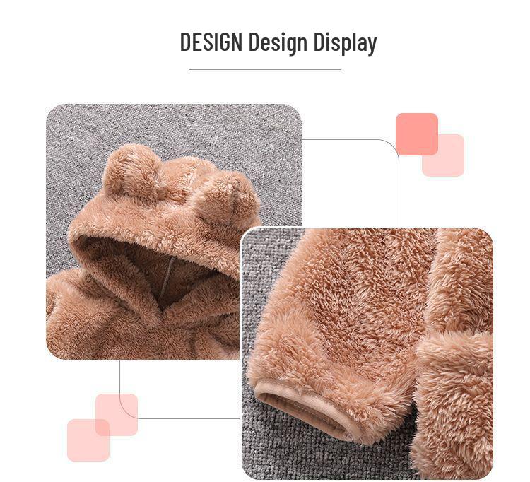 Children's Flannel Hooded Pajama Set - Warm Autumn/Winter Two-Piece for Baby