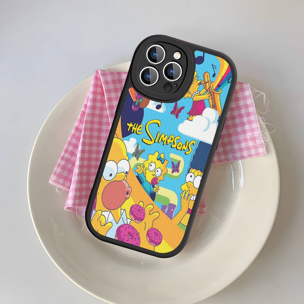 Vtipný kreslený S-Simpsons kryt na telefon pro iPhone 16 15 14 13 Pro Max 11 12 Plus Kožený silikonový obal