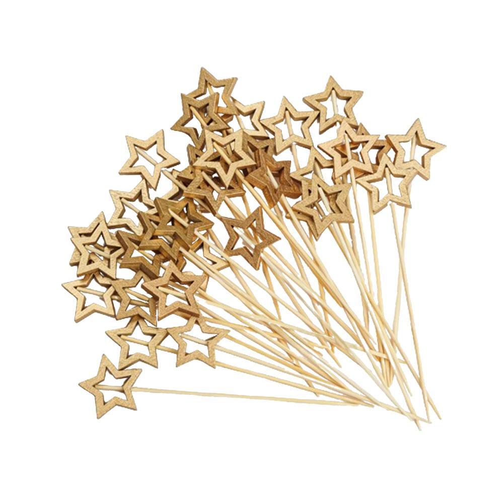 50Pcs Hollow Star Bamboo Skewers Disposable Insert Decor Fruit Buffet Toothpick Cocktail Stick Picks Party Christmas D2C7
