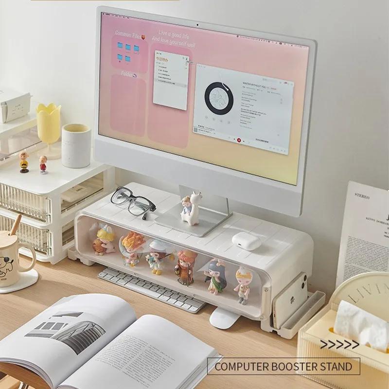 Transparent Desktop Monitor Stand with Display Shelf - Organizes Office Accessories Blind Box Collectibles & Mini Figures Neatly