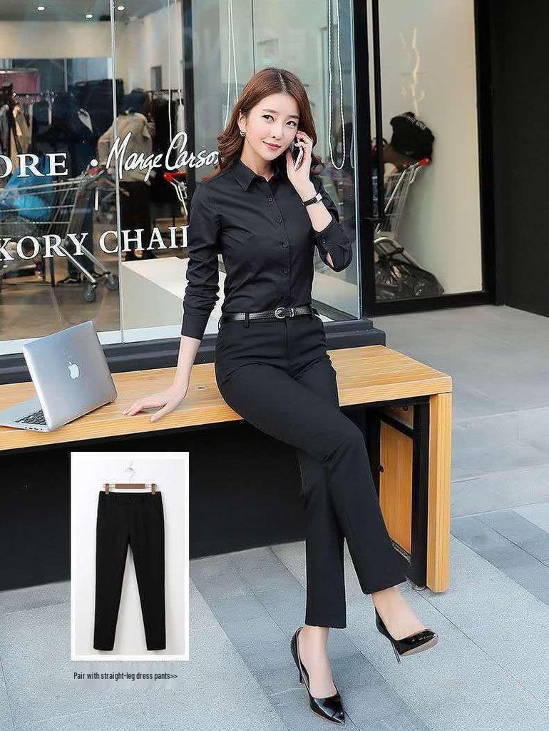 2025 Women's Versatile Long Sleeve White Shirt - Korean Style Professional Spring & Autumn Top