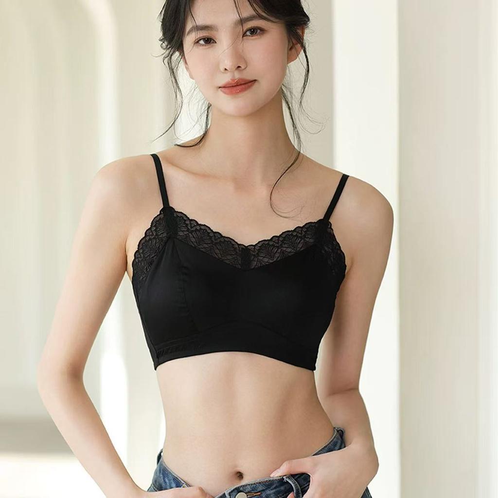 Silk Nude Satin Tube Top Type Anti-light Beautiful Back with Lace Inner Without Steel Ring Bra