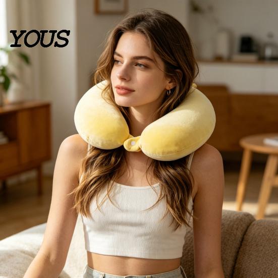 Memory Foam Cushion Travel Neck Pillow, U Shaped Headrest for Airplane Removable Velvet Pillow Cover Car, Soft Support Office Nap, Washable