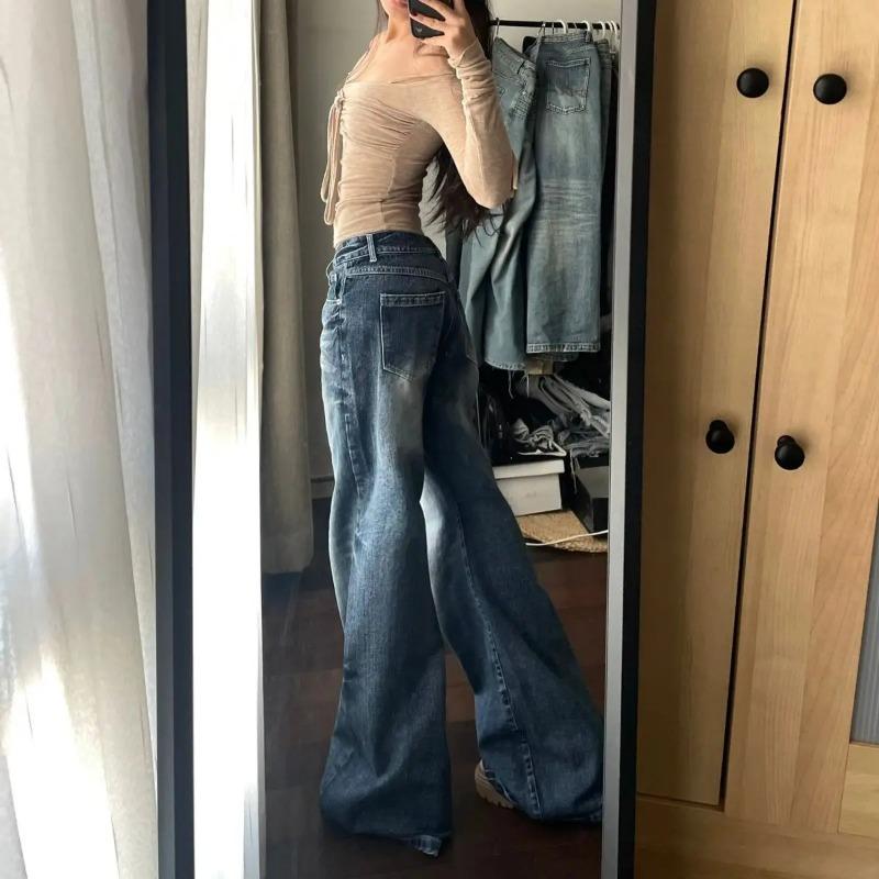 Y2k Vintage Wide Leg Jeans for Women Washed Casual High Waist Loose Denim Pants Streetwear Korean Straight Trousers
