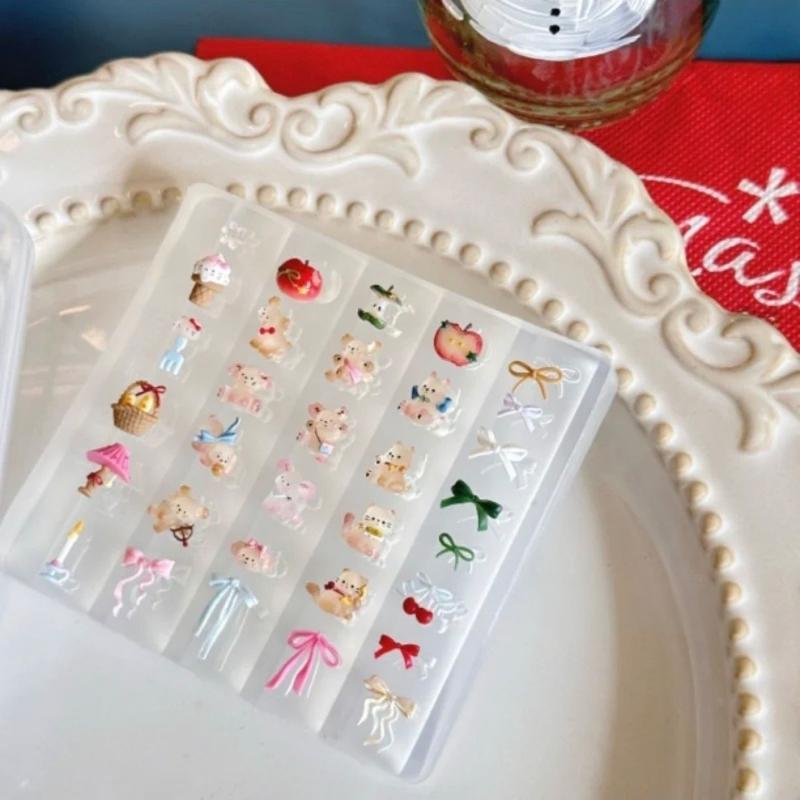 

Cartoon Animal 3D Silicone Nail Art Mold Diy Relief Bow Pattern Transparent Manicure Templates Tools Nail Decoration Accessories 1Pcs