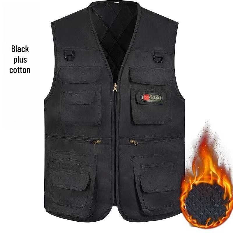 Men's Spring/Autumn Cotton Multi-Pocket Vest - Outdoor, Casual, Sleeveless Jacket for Middle-Aged & Elderly. Perfect for Fishing & Daily Wear.