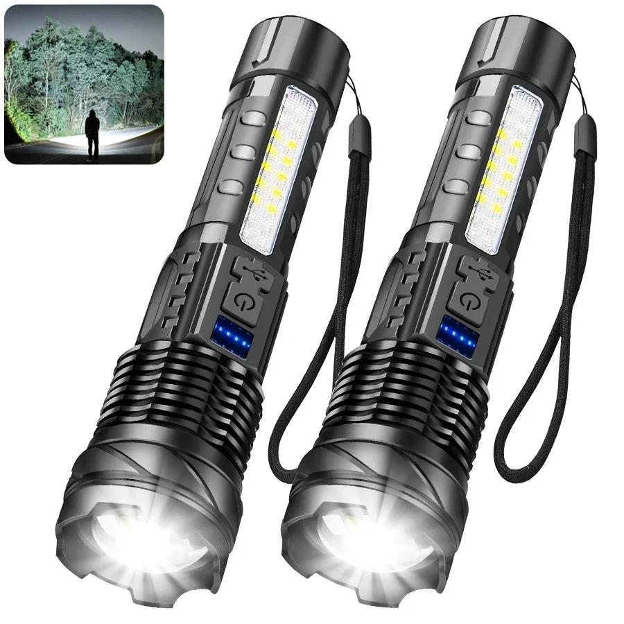 High Strong Power Led Flashlights USB Rechargeable Tactical Light Emergency Spotlights Telescopic Jetbeam Built-in Battery Torch