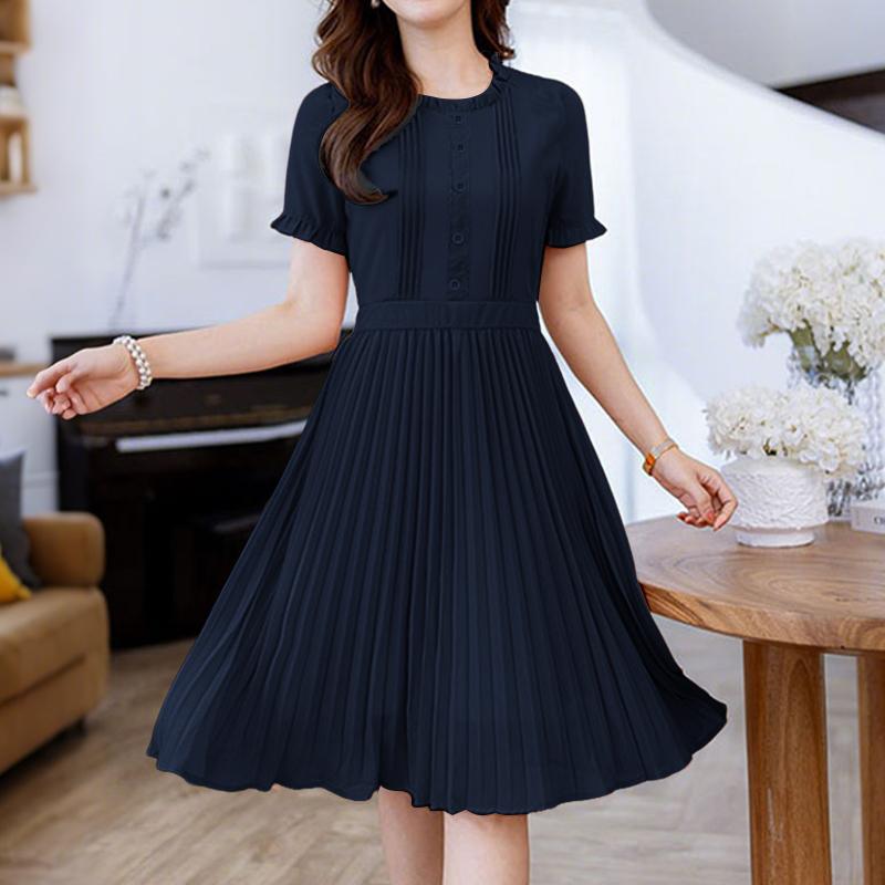 ZANZEA Women Casual Round Neck Summer Short Sleeve Dress