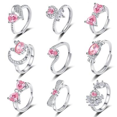 Exquisite Pink Heart Open Adjustable Ring | Versatile Luxury, Sweet Cool Style