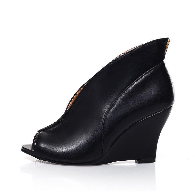 

New Fashion Women High Heel Fish Mouth Sandals Shoes Wedge With Classic Appeal EU38=Foot Length24cm чёрный