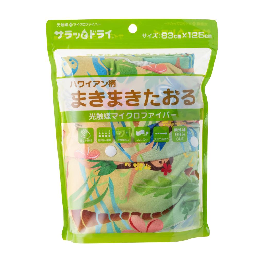 Photocatalytic smooth and dry rolled Hula 83cm x 125cm Asuka antibacterial and deodorizing towel microfiber, "Hawaiian towel, girl, green" towel,