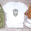 Fashionable summer T-shirt, cute printed design, short-sleeve trendy women's top.