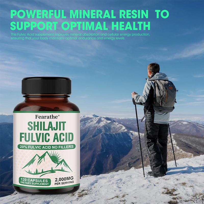 Shilajit Fulvinsäure 20% Kapseln (ohne Füllstoff) – Unterstützt Gedächtnis und Gehirnfunktion 120 Kapseln
