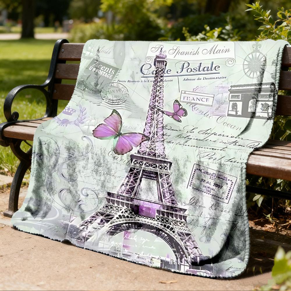 1pc Eiffel Tower Print Outdoor Blanket, Lightweight Polyester,