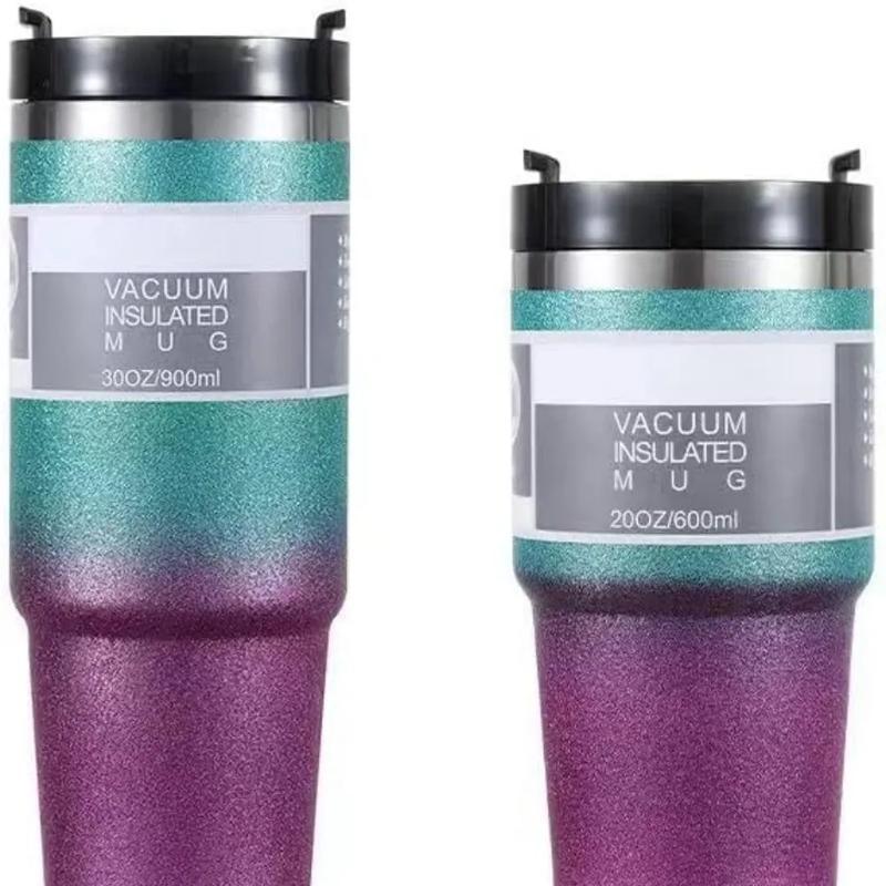 

1 шт., 30/20 унций, вакуумная чашка с блестящим принтом, термосы с соломенной кофейной кружкой, с двойными стенками, из нержавеющей стали, сохраняет тепло, холод, вакуумная колба
