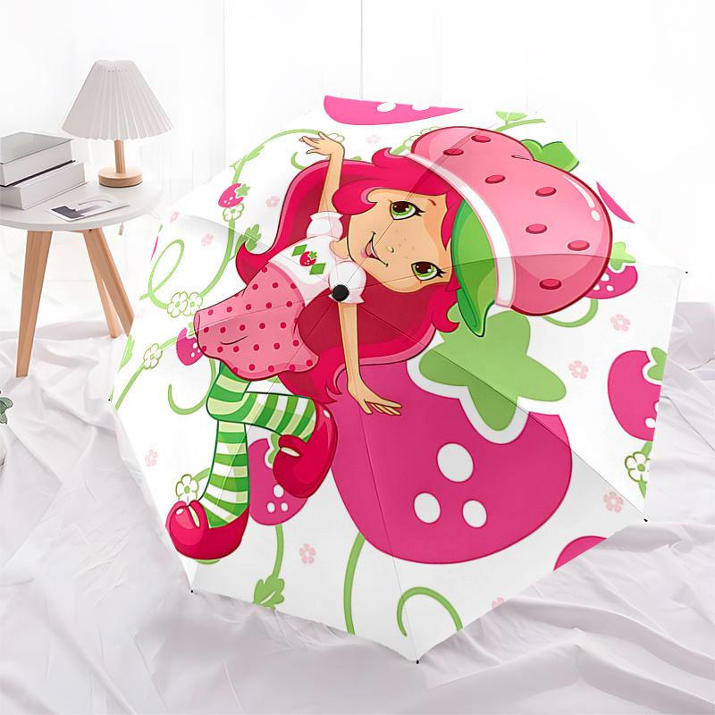 

Strawberry Shortcake Automatic Opening Folding Umbrella with 8-Bone Iron Frame - Perfect for Fans, Travelers, and Everyday Use! Ideal Gift f