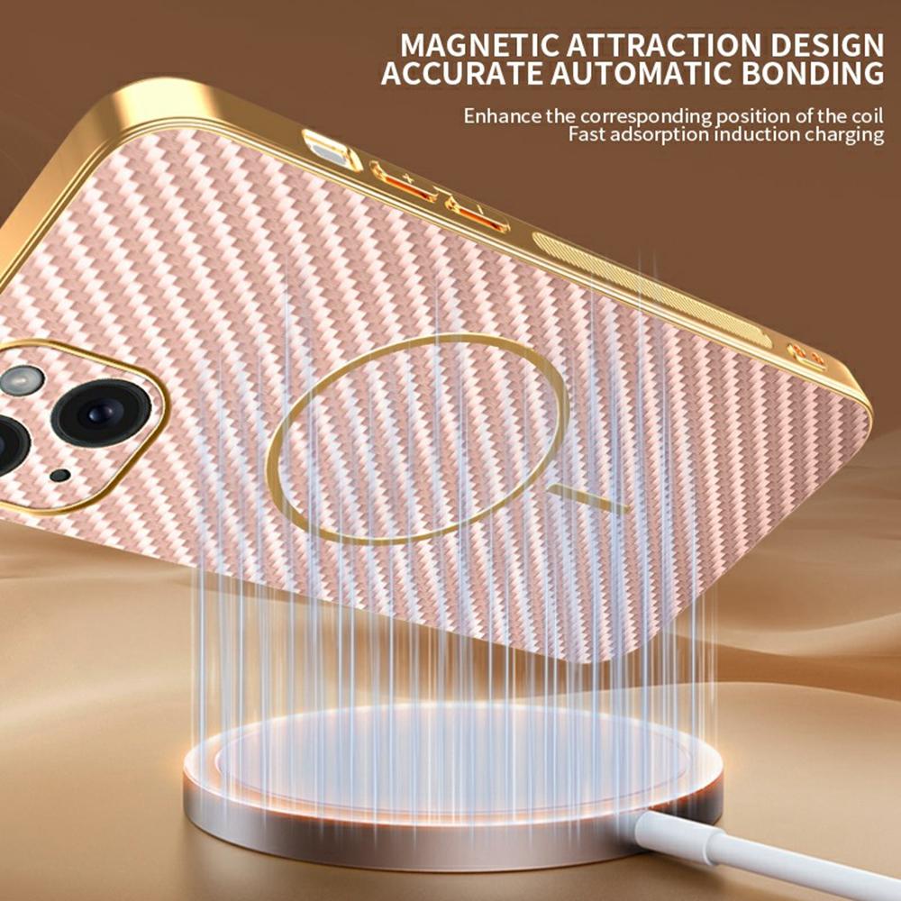 For iPhone 15 Plus Phone Case Carbon Fiber Textured Electroplated TPU Back Cover