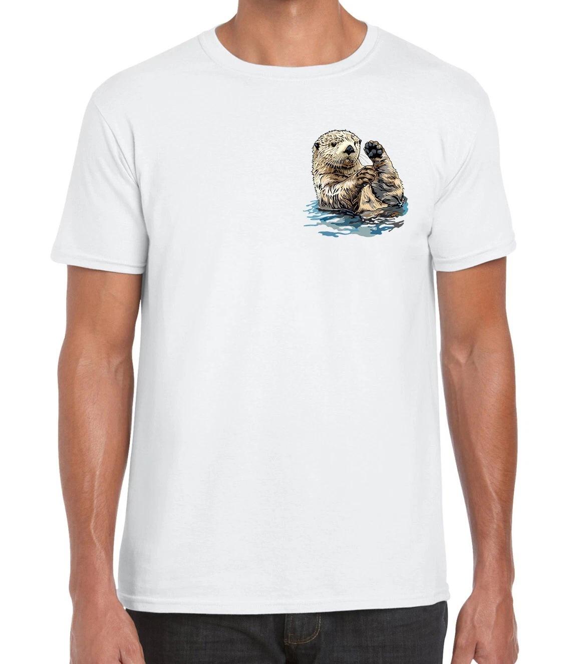 Painted Swimming Otter Mini Logo Printed Cotton  Unisex T-Shirt Top Tee 160