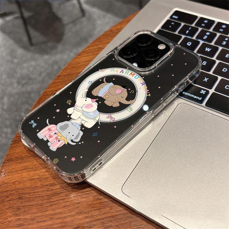Little Elephant Stacking Game Acrylic Cartoon Case for iPhone 11/13 Pro/14/15/16/17 Pro Max