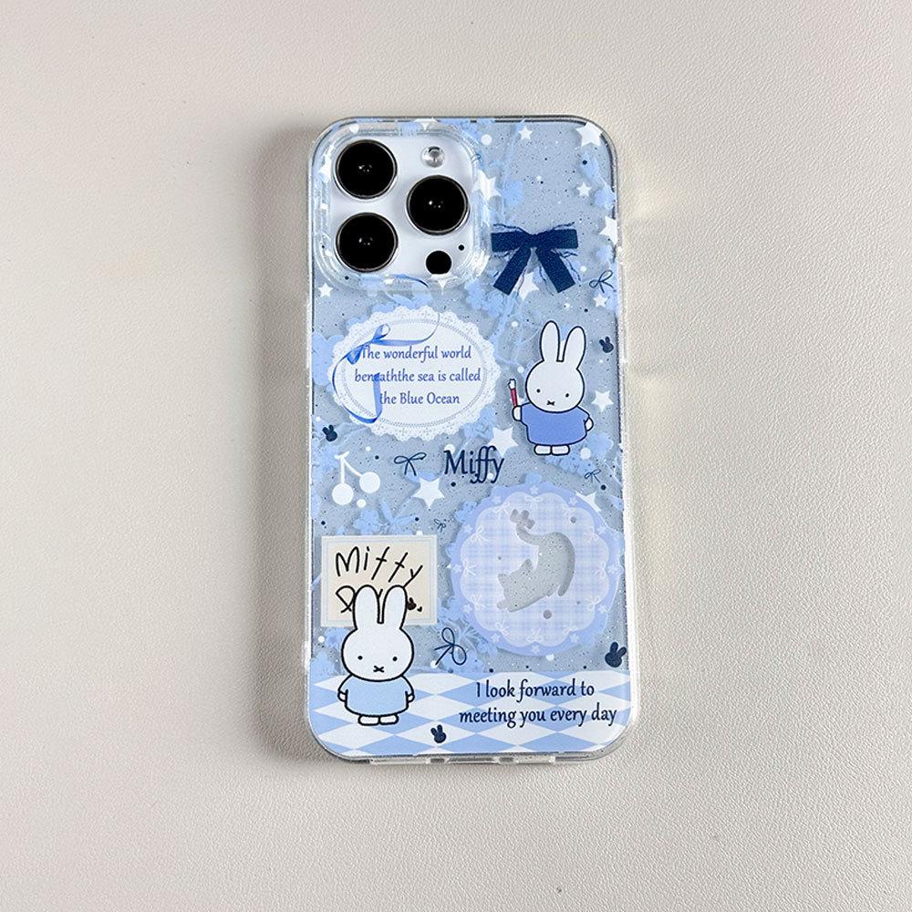 

Applicable To Apple 16pro Cute Miffy 13 Cartoon Mobile Phone Case Large Hole Transparent Iphone15 Glitter Protective Case Apple 16PLUS