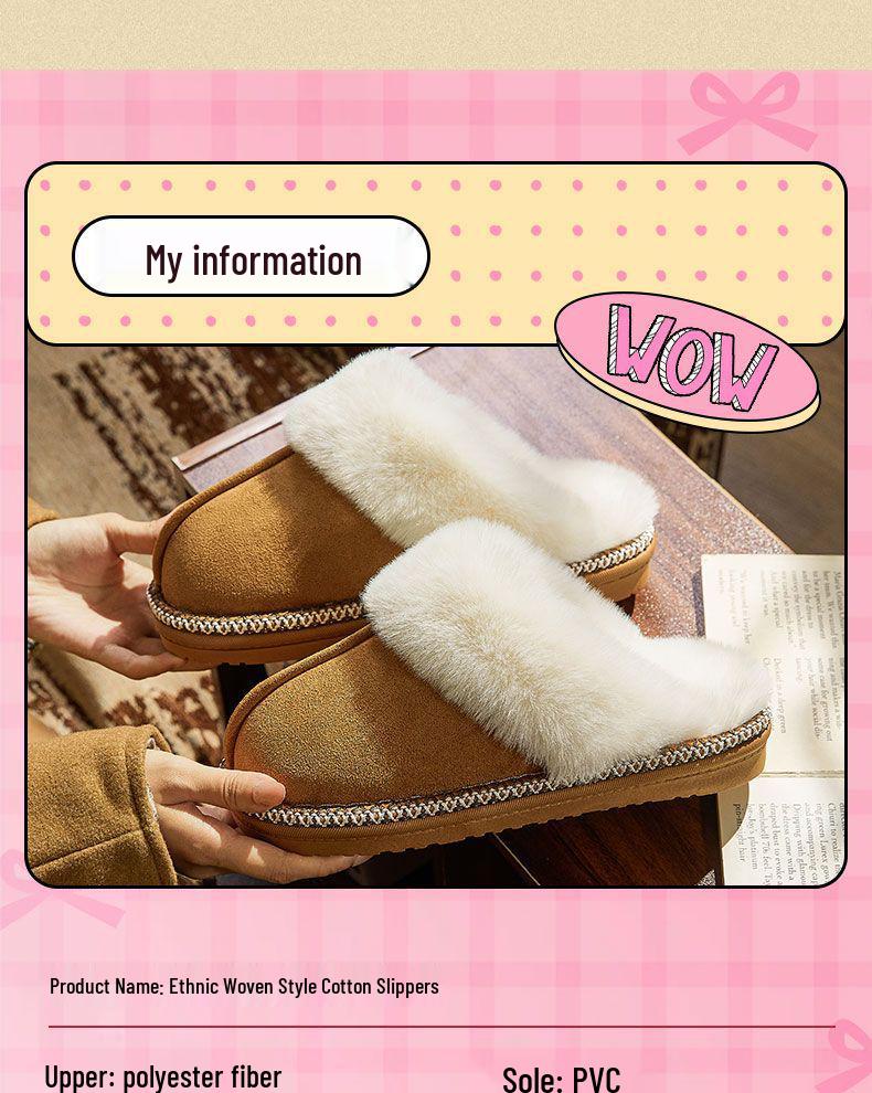 Women's Warm Furry British-Style Cotton Slippers, Non-Slip Thick Sole for Indoor/Outdoor Use, Suitable for Couples and Men