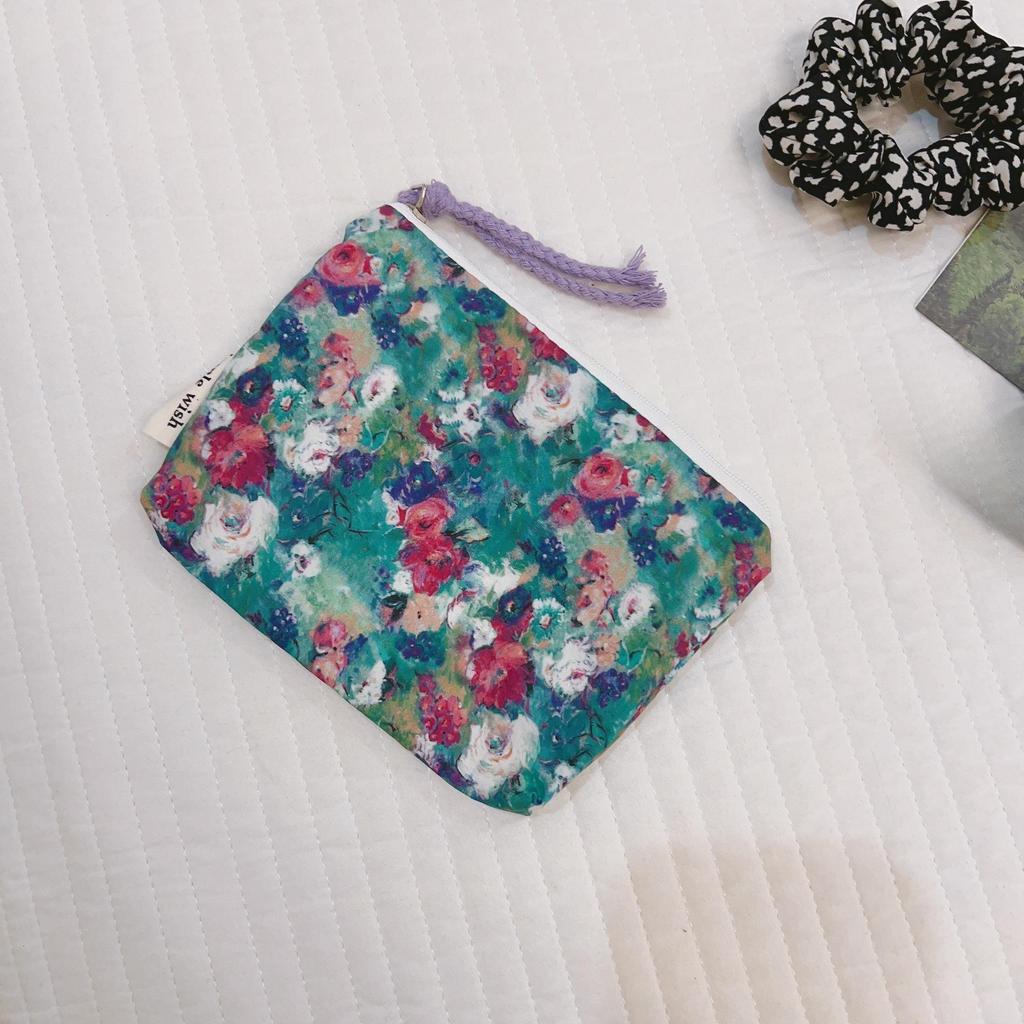Mini-Baumwoll-Blumen-Organizer-Taschen für Damen, kleine Stoff-Kosmetik-Make-up-Tasche, kleine Geldbörse, Münzfach, Kinder-Kosmetiketui