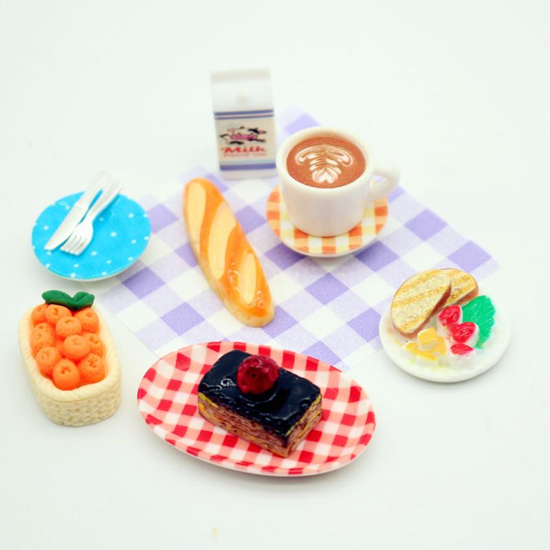 1Set Dollhouse Mini Breakfast Play Dim Sum Bread Jam Plate Model Miniature Kitchen Cooking Baking Model Diy Doll Accessories