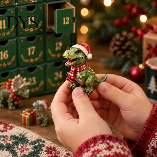 Christmas Holiday Gift Box Dinosaur Advent Calendar, 24Pcs Acrylic Ornament Set with Cute Ornaments Collection Dino Figures, Countdown Box,