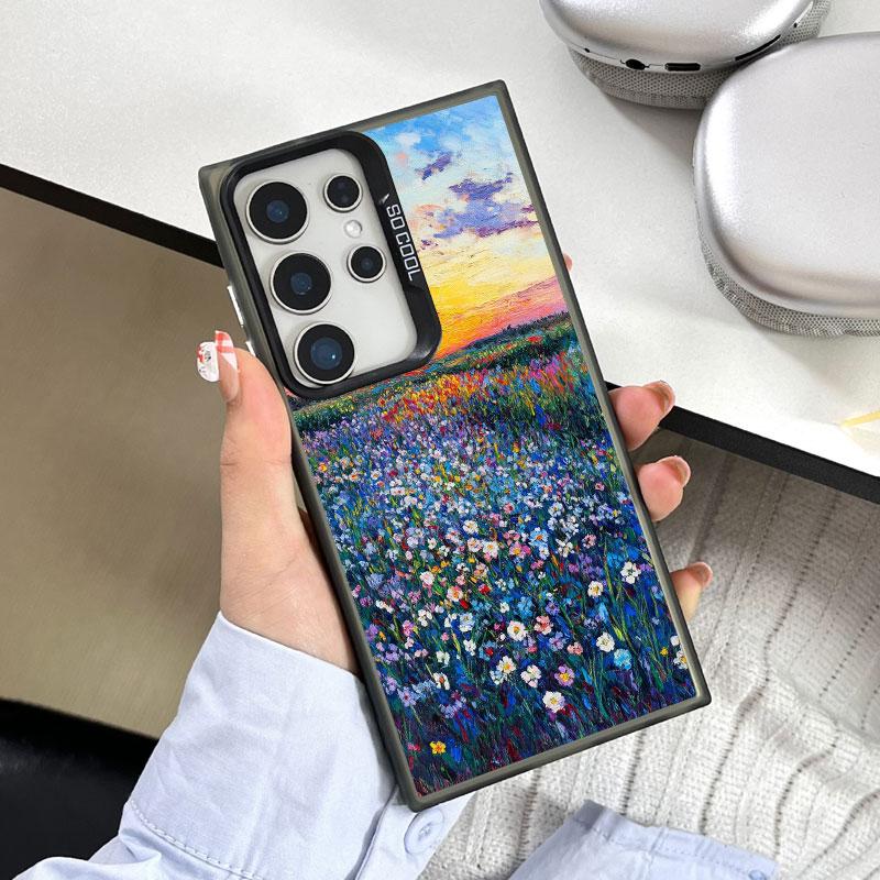 For Samsung S24 S23 Ultra Plus FE S25 S22 Ultra Plus S21 FE Laser Phone Case Floral Pattern Blue Flower Sea Shockproof Covers