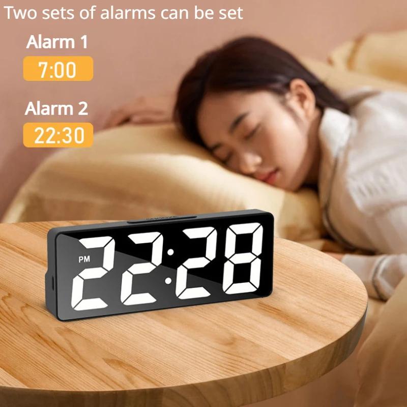 Digital Alarm Clock,Mirror Surface LED Electronic Clock,Adjustable Brightness, Snooze Model, 12/24H Display,Alarm Clock for Home