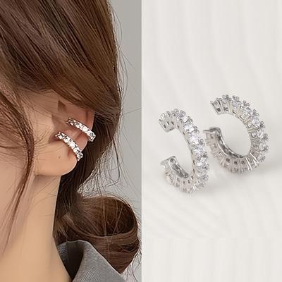 2 Τεμάχια Full Στρας Ζιργκόν Ear Cuff Κλιπ Αυτιού για Γυναίκες Χωρίς Τρύπα Σχήμα C Ear Cuff Περιτύλιγμα Αυτιού Κλιπς Ear Cuff Κοσμήματα Δώρα
