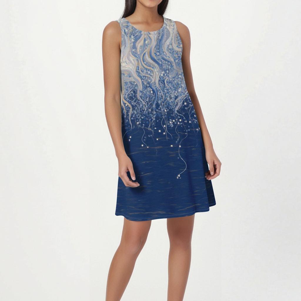Women's Fashion Beach Dress Sleeveless Round Neck Floral Print Dress