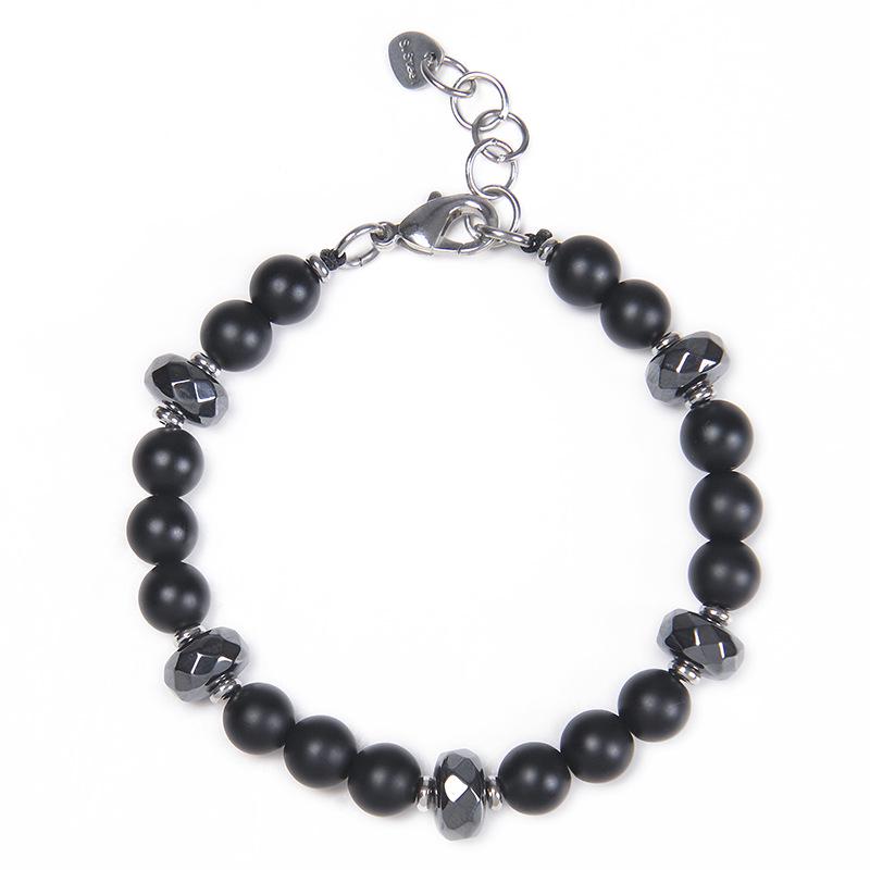 

Браслет ручной работы из камней тигровый глаз 8 мм и черного магнетита с цепочкой из нержавеющей стали