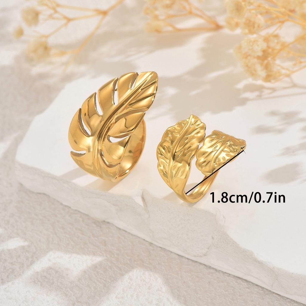 Wind Ladies Ring Set 18k Electroplating Leaf Design Opening Adjustment Ring Versatile Jewelry Women