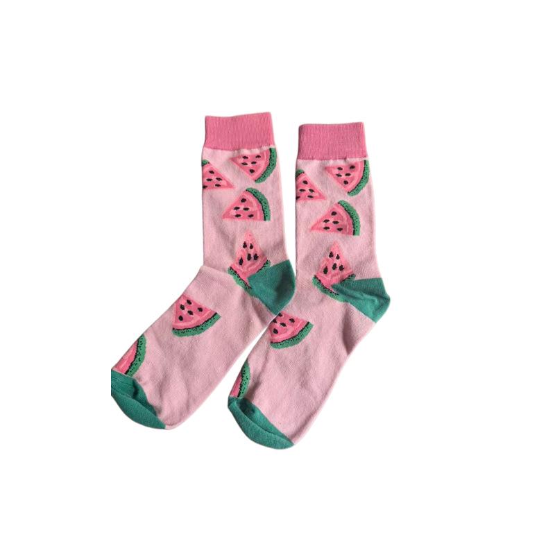 Moteriškos madingos „Fruit Art“ medvilninės vidurio vamzdžio kojinės – stilingos, kvėpuojančios ir šiltos visais metų laikais