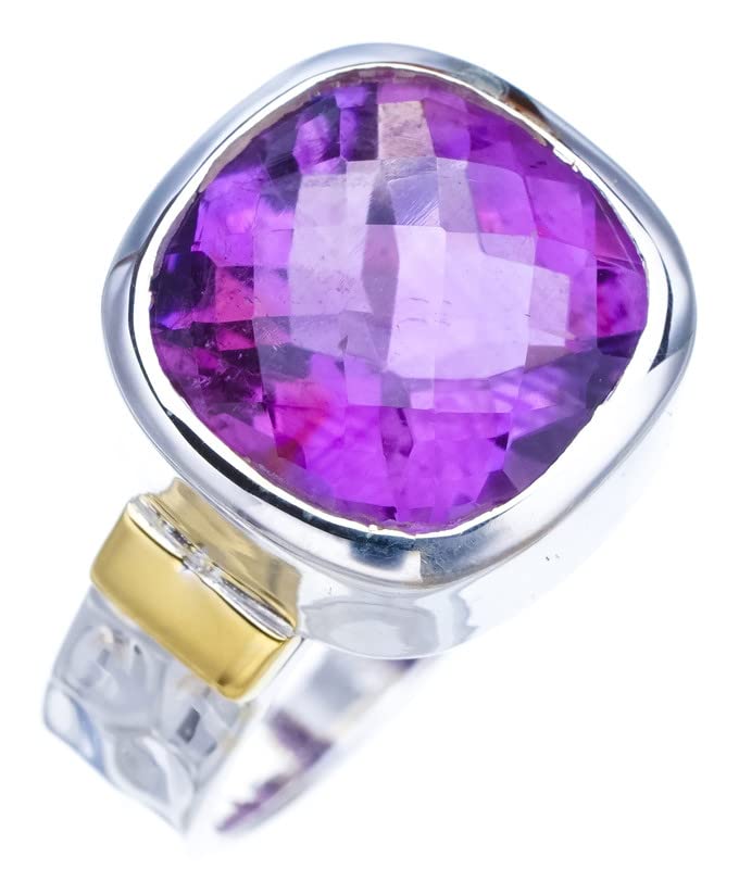 

StarGems® Natural Amethyst Hammered Handmade 925 Sterling Silver Ring 6.5 F2908
