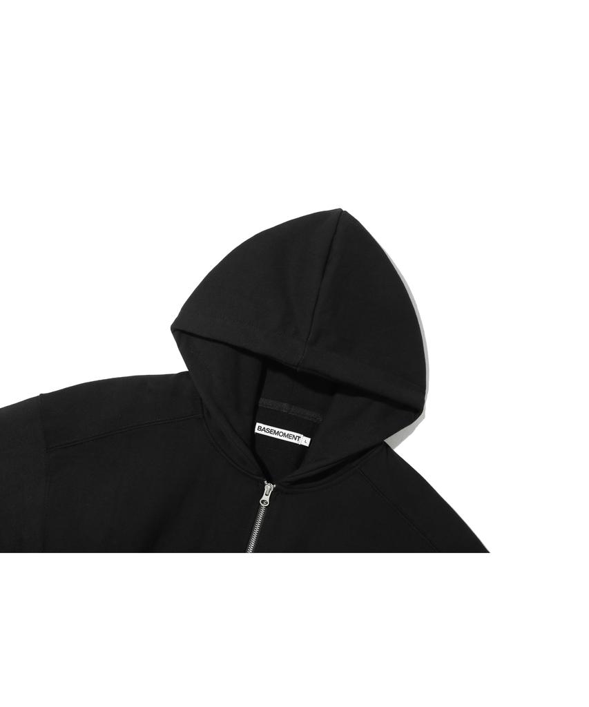 Basemoment Rivet Crop Zip-Up Hoodie (Heavyweight) Black