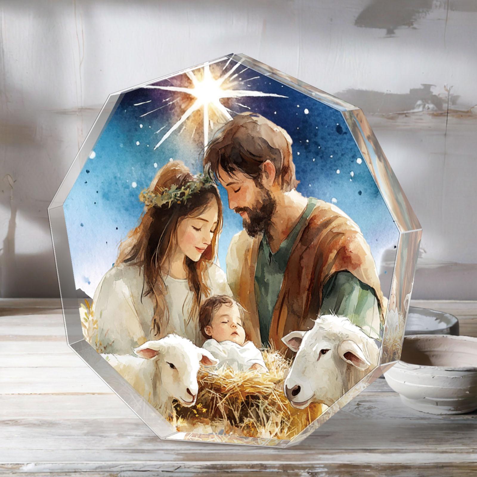 

Nativity Scene Tabletop Ornaments - Lamb, Acrylic Christian Decorative Plaque, Perfect Gift for Family and Friends, Nurseries, Home Desk Living Room 9*8.6cm