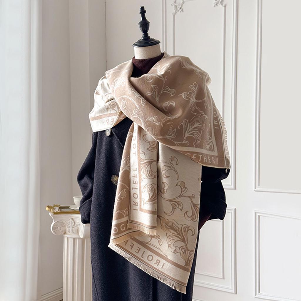 Scarf Women'S Winter Flowers Versatile Premium Feeling Imitation Cashmere Tassel Letter Large Shawl Trend Warm Scarf