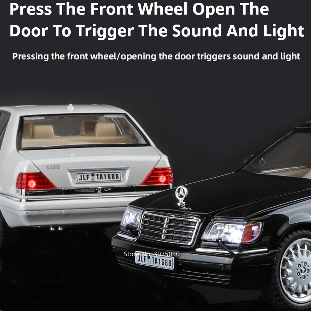 1/24 Benz W140 320SEL Toy Car Models Alloy Diecast with Sound and Light Rear Wheel Pull Back Function Vehicles Models Collect Gifts