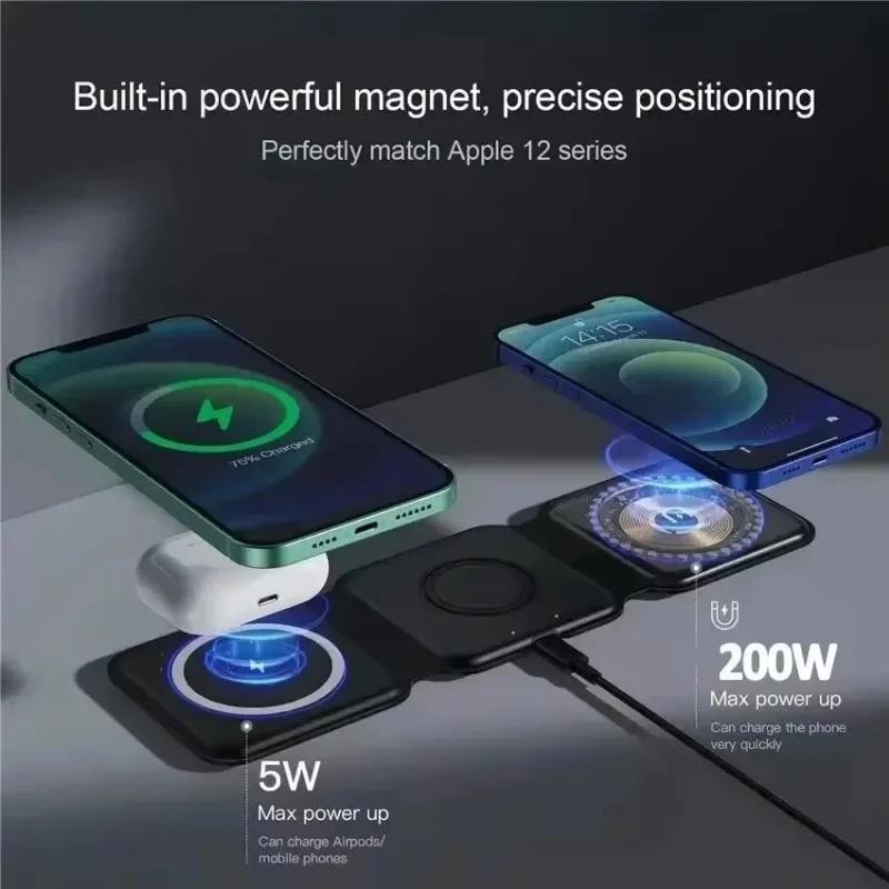 3 In 1 Magnetic Wireless Charger Dock Stand for MagSafe iPhone 16 15 14 13 12 Pro Max Apple Watch 10 9 8 7 AirPods Fast Charging