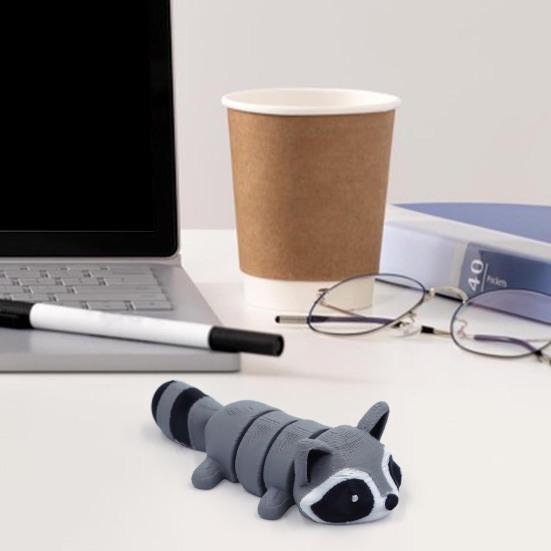 3D Printed Raccoon Ornament Flexible Articulated Raccoon Toy Mini Raccoon in Trash Can for Animal Collectors Kids Gift