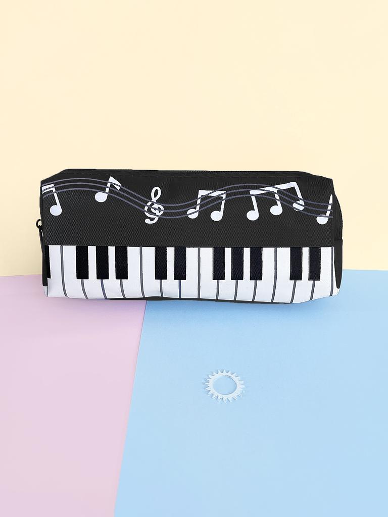 Creative Musical Note Piano Stationery Pouch Student Pencil Case Square Single Layer Oxford Cloth Pen Bag for Girls Boy