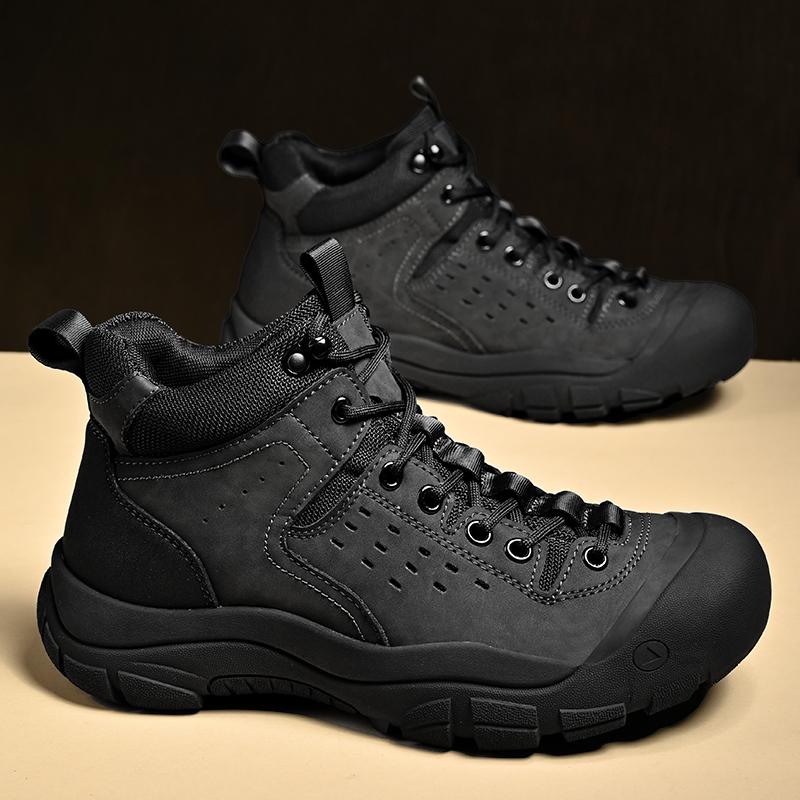 Fashion Hand-stitching Genuine Leather Outdoor Walking Boots Men Casual Leather Antiskid Hiking Boots Retro High Top Tooling Ankle Boots